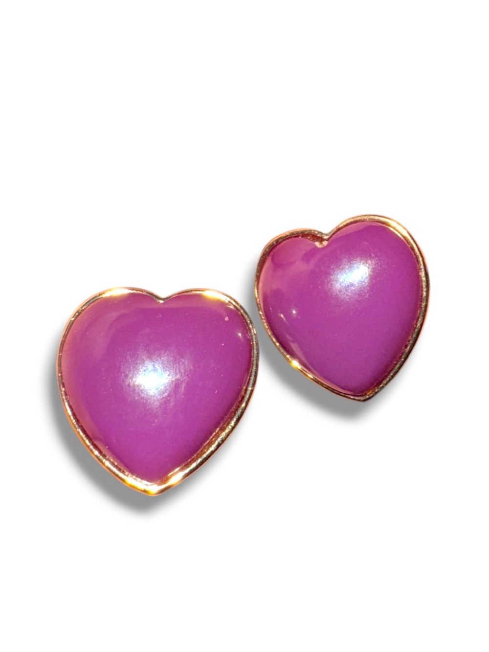 Gold-Trim Purple Heart Stud Earrings - Women Jewelry